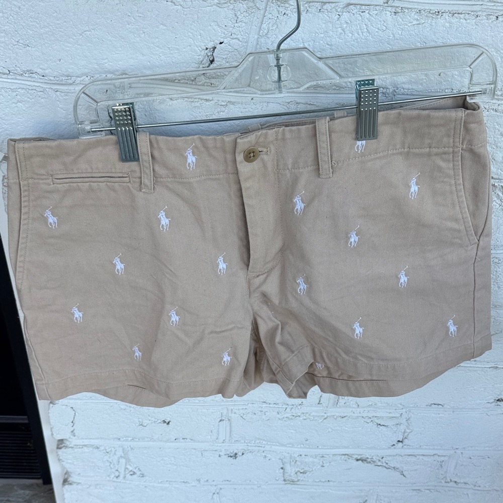 Ralph Lauren Tan Cotton Polo Embroidered Shorts